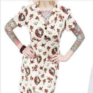 Sourpuss swingy clingy dress, Lost Love print